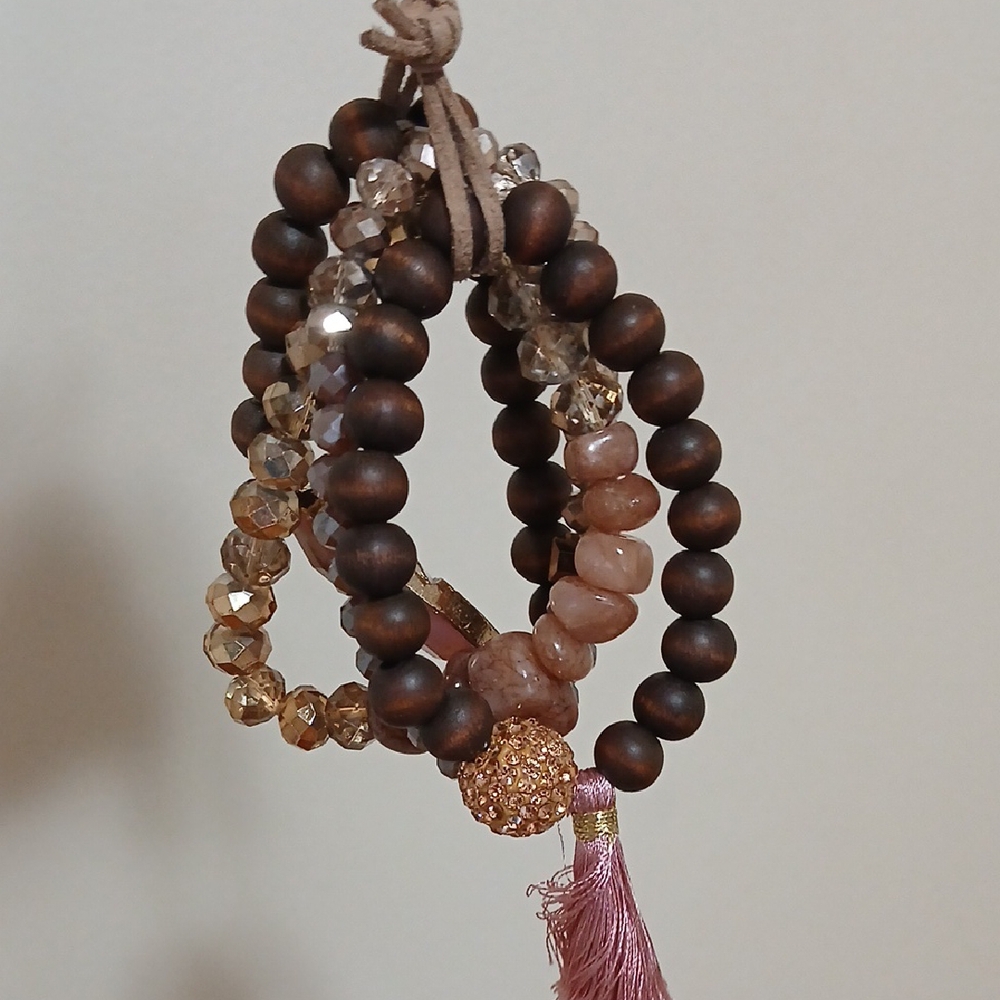 Elegant Brown and Gold Beaded Bracelet Set